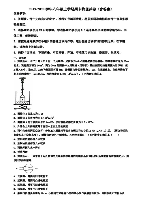 陕西省宝鸡市2019-2020学年物理八年级上学期期末考试试题
