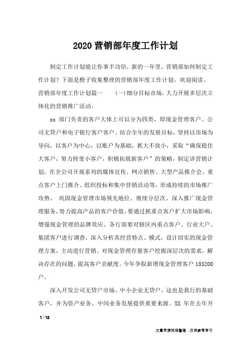 2020营销部年度工作计划_工作计划