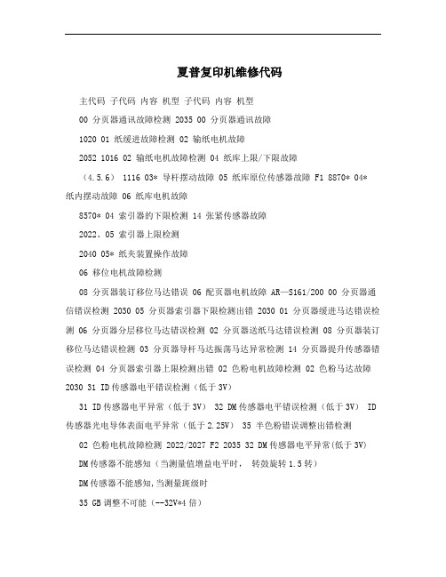 夏普复印机维修代码