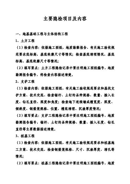 主要隐检项目及内容