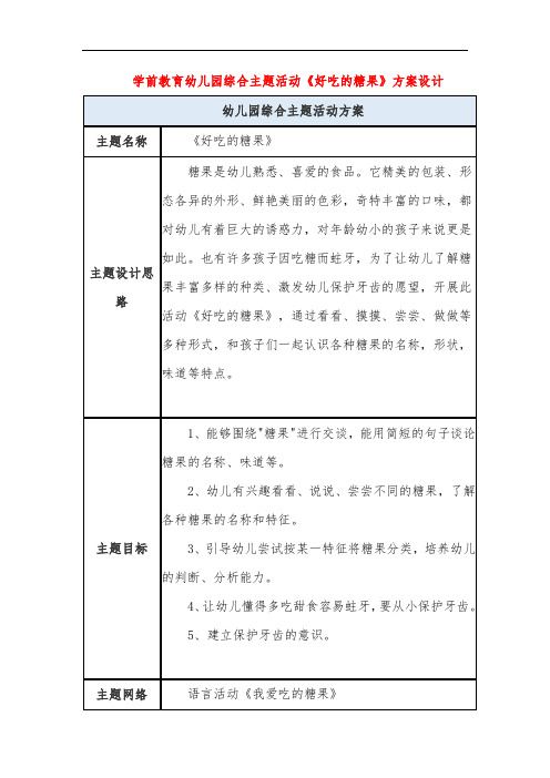 学前教育幼儿园综合主题活动《好吃的糖果》方案设计