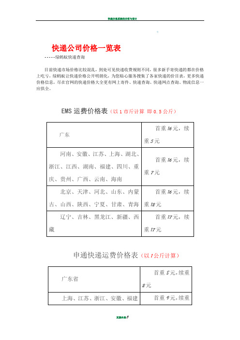 快递公司价格一览表-山东到安徽快递价格表