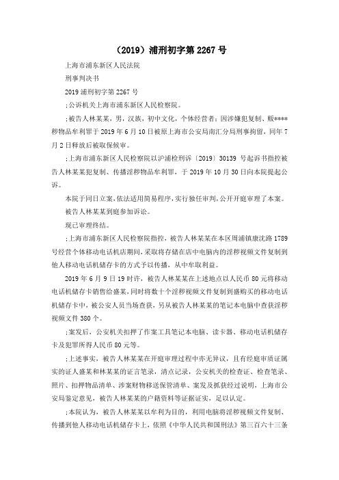 最新-(2019)浦刑初字第2267号 精品