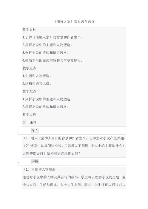 《蒲柳人家》课堂教学教案