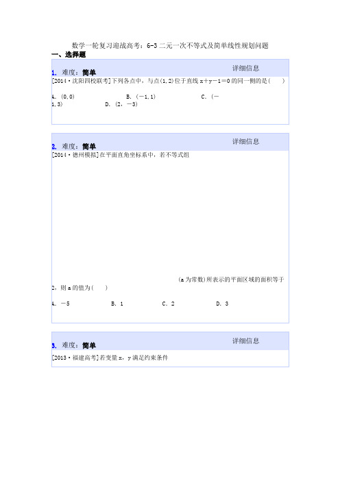 数学一轮复习迎战高考：6-3二元一次不等式及简单线性规划问题
