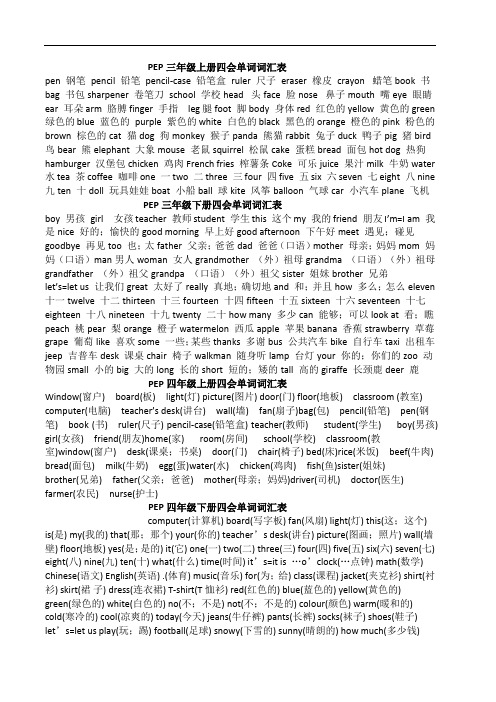 小学英语四会单词和句子