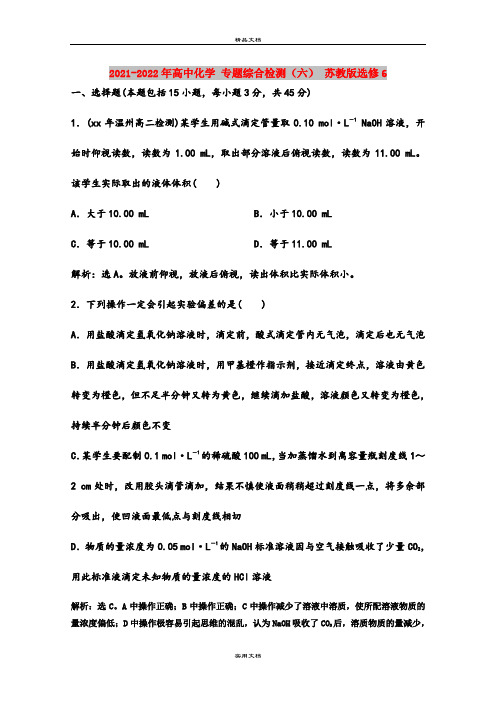 2021-2022年高中化学 专题综合检测(六) 苏教版选修6