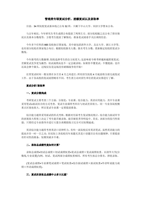 管理类专硕复试分析,差额复试以及录取率