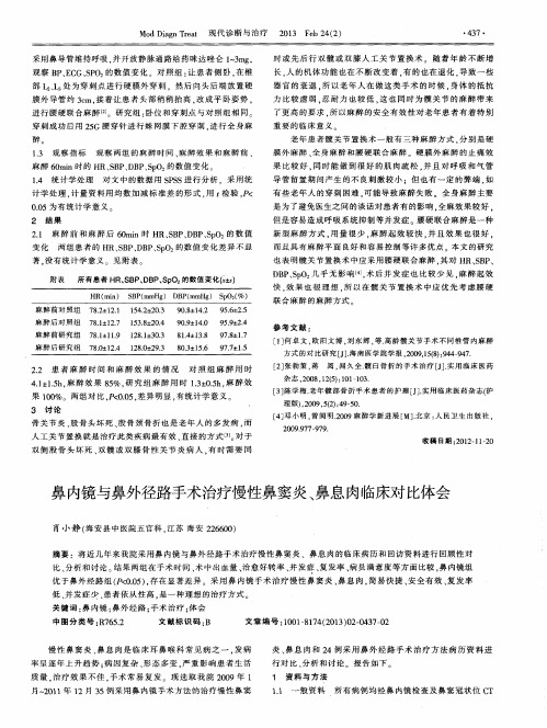 鼻内镜与鼻外径路手术治疗慢性鼻窦炎、鼻息肉临床对比体会