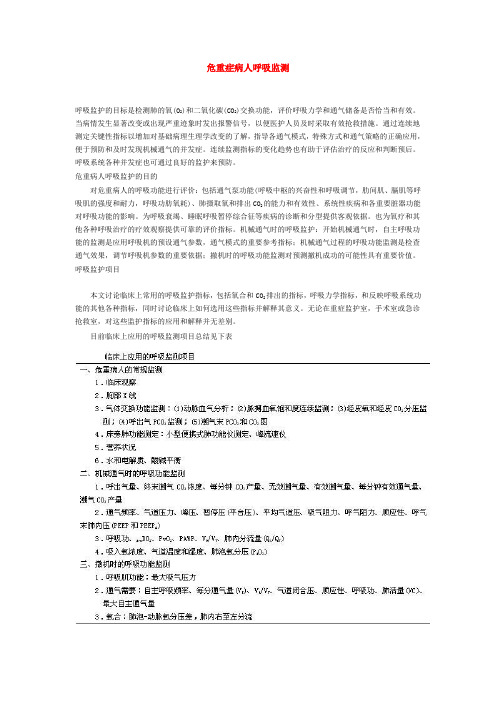 危重症病人的呼吸监测