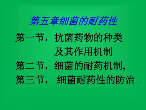 医学微生物学,细菌的耐药性,抗菌药物的种类及其作用机制,细菌的耐药机制,,细菌耐药性的防治PPT课件