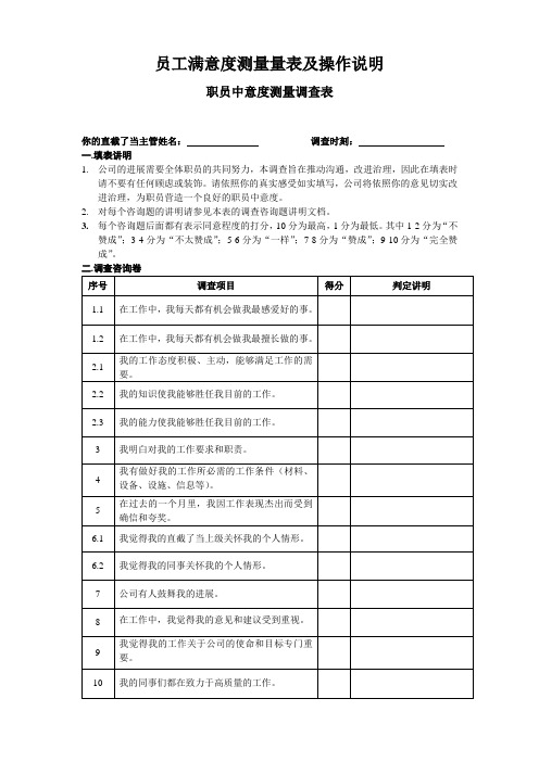 员工满意度测量量表及操作说明