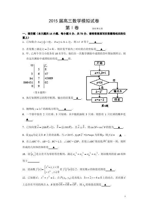 江苏省扬中高级中学2015届高三模拟考试数学试卷