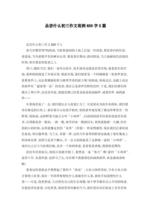 品尝什么初三作文范例600字5篇