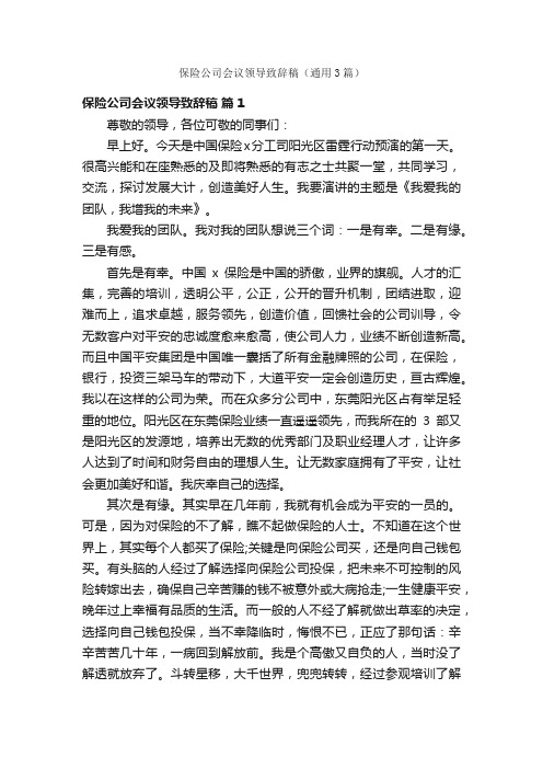 保险公司会议领导致辞稿（通用3篇）