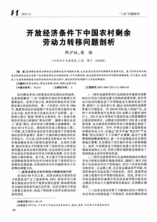 开放经济条件下中国农村剩余劳动力转移问题剖析