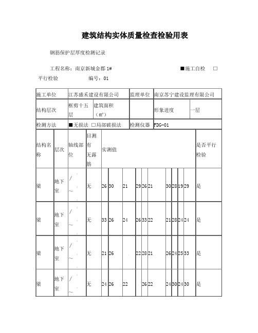 钢筋保护层厚度检测记录