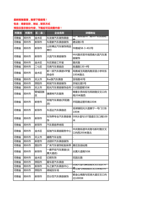 新版河南省郑州市汽车装饰企业公司商家户名录单联系方式地址大全1619家