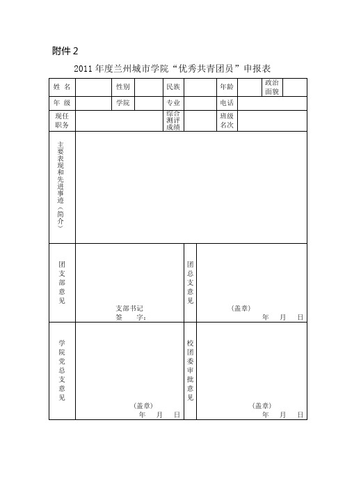优秀团员、团干、团支部申报表(新表)