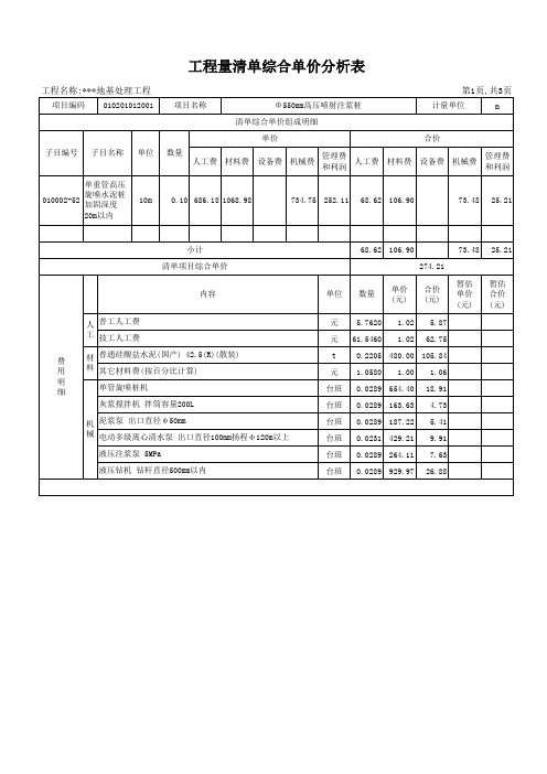 单管、双管、三管高压旋喷桩施工预算书