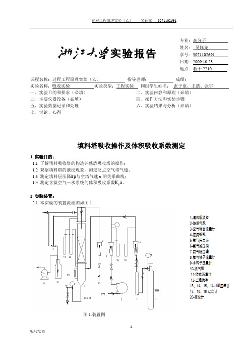 浙江大学化工原理(过程工程与控制乙)实验报告 吸收实验