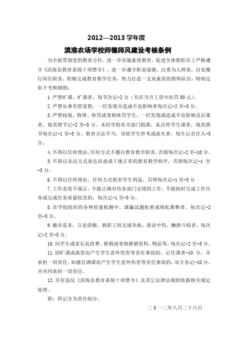 2012--2013学年度师德师风建设考核条例