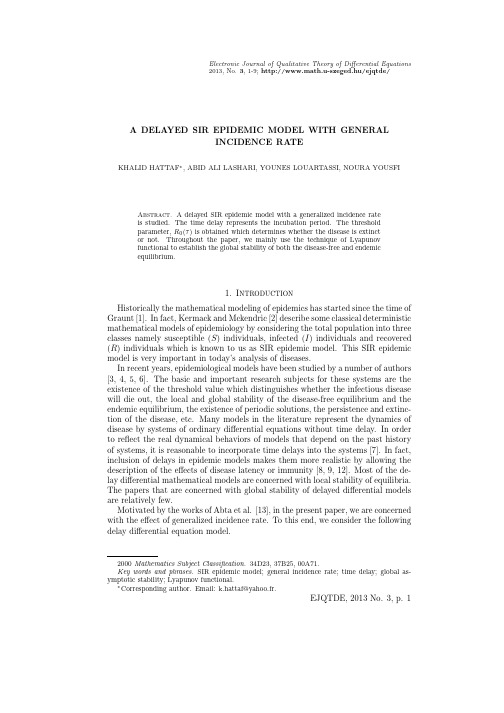 A delayed SIR epidemic model with general incidence rate
