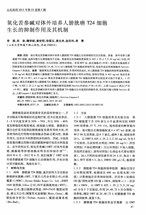 氧化苦参碱对体外培养人膀胱癌T24细胞生长的抑制作用及其机制