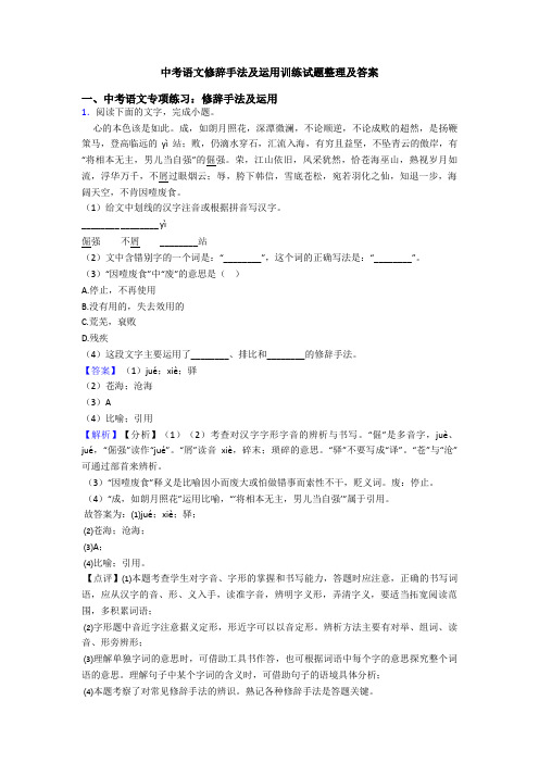 中考语文修辞手法及运用训练试题整理及答案