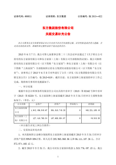 东方集团关联交易补充公告
