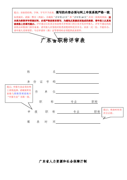 广东省专业技术资格评审表