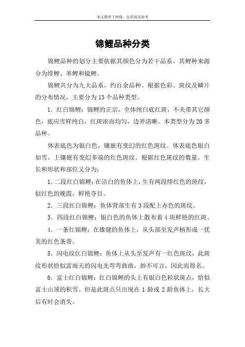 锦鲤品种分类