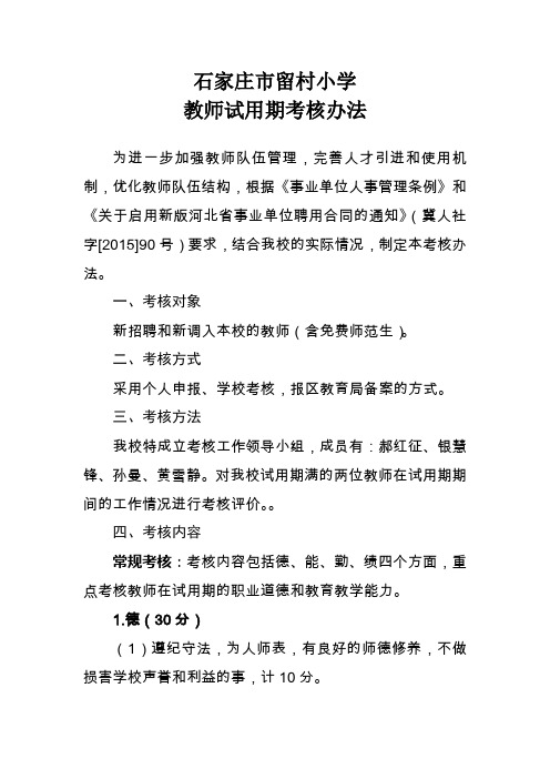 教师试用期考核办法(试行)最新版