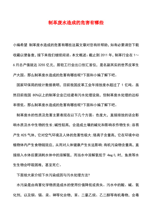 【精品推荐】制革废水造成的危害有哪些