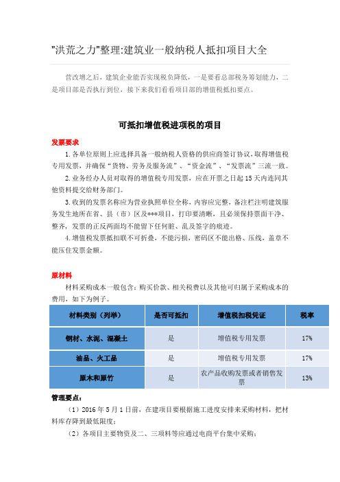 建筑业一般纳税人抵扣项目大全