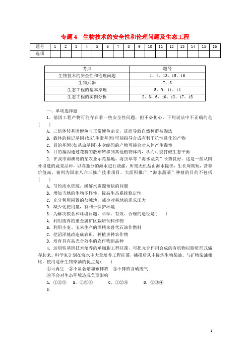 高考生物总复习 专题4 生物技术的安全性和伦理问题及