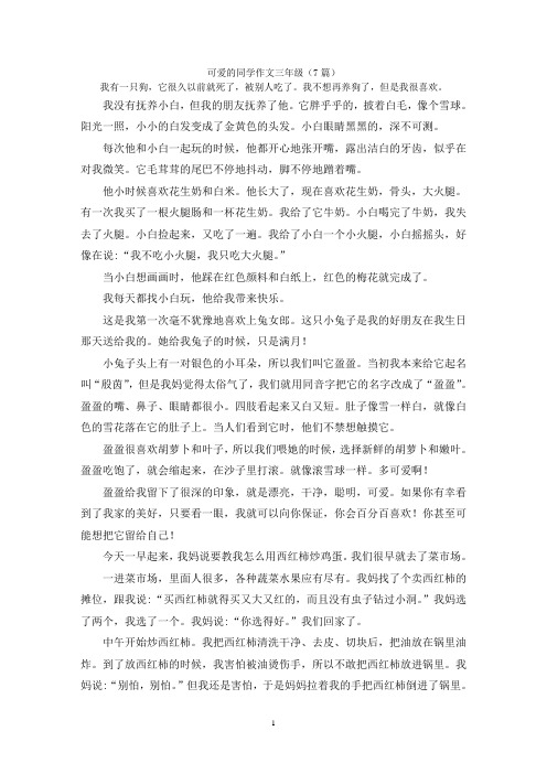 可爱的同学作文三年级(7篇)