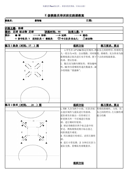 学员实践课教案(E级)(传球)Word版