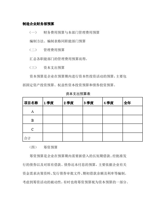 制造企业财务部预算