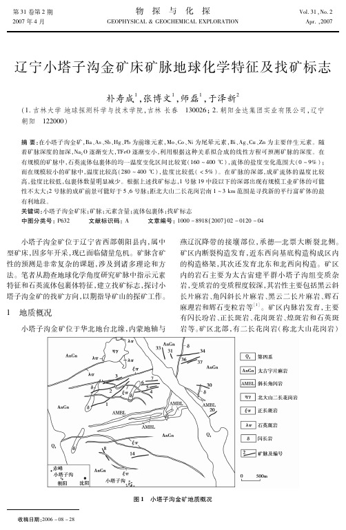 辽宁小塔子沟金矿床矿脉地球化学特征及找矿标志(朴寿成,张博文,师磊,于泽新,《物探与化探》2007.2)