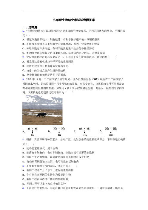 九年级生物结业考试试卷附答案