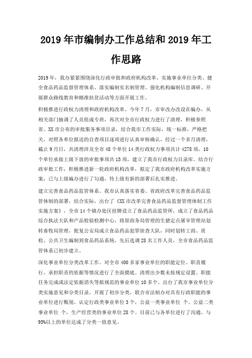 最新-2019年市编制办工作总结和2019年工作思路 精品
