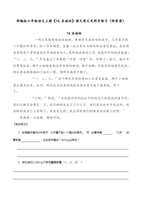 部编版六年级语文上册《14.在柏林》课文原文及同步练习(附答案)