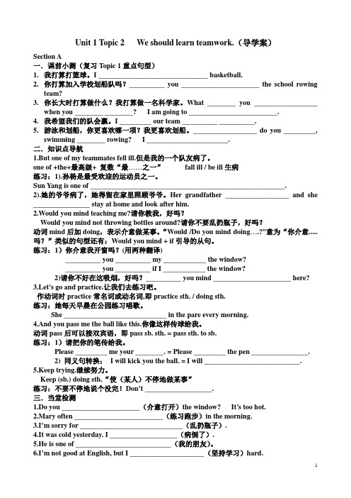 Unit 1 Topic 2   We should learn teamwork(仁爱版八上)