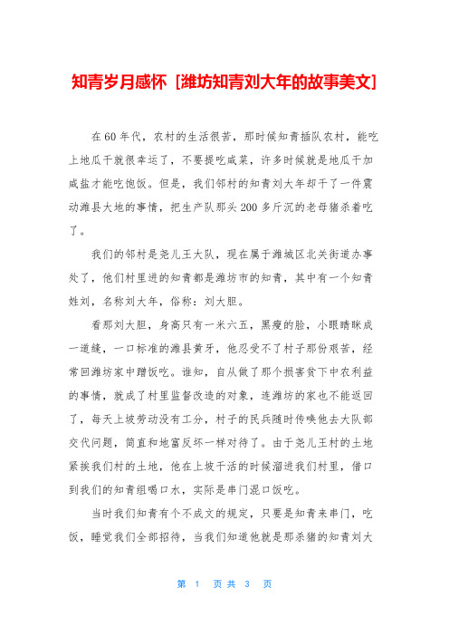 知青岁月感怀 [潍坊知青刘大年的故事美文]