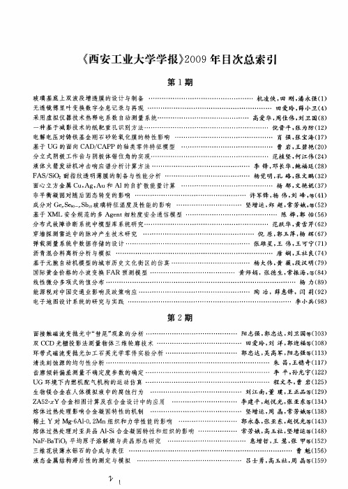 《西安工业大学学报》2009年目次总索引