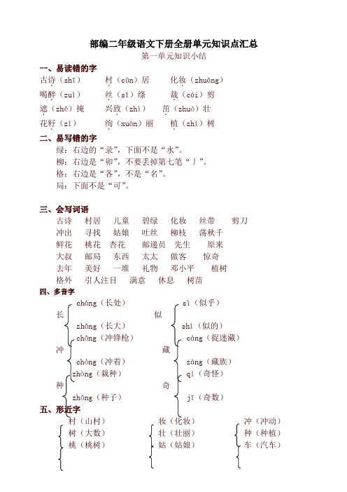 部编版小二年级语文下册全册单元知识点汇编【最新版】【新版】
