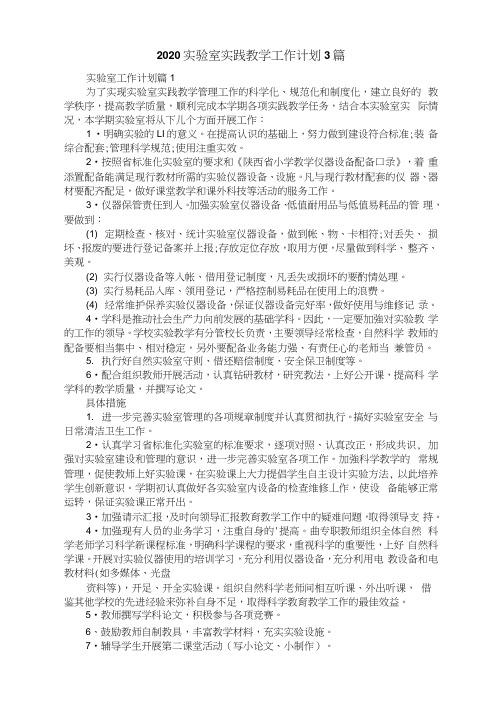 2020实验室实践教学工作计划3篇