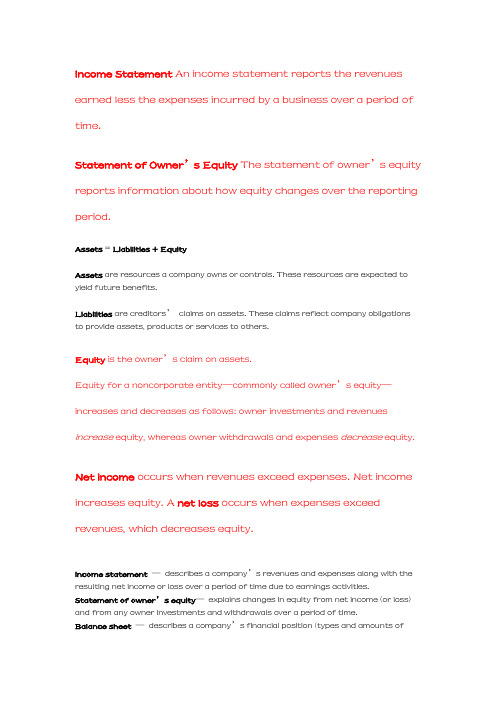 Income Statement & Statement of Owner's Equity