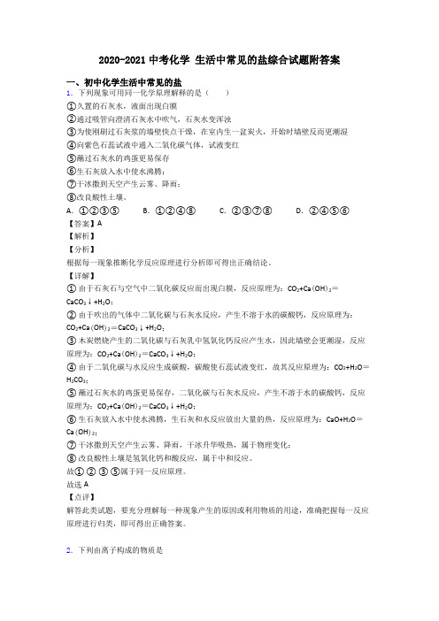 2020-2021中考化学 生活中常见的盐综合试题附答案